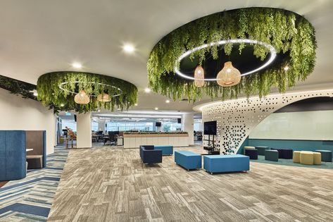 Ubisoft Offices - Singapore Feature Wall Office, Modern Biophilic, Green Concept, Acoustic Ceiling Panels, Davis Furniture, Open Space Office, Wall Office, Office Renovation, Modular Lounges