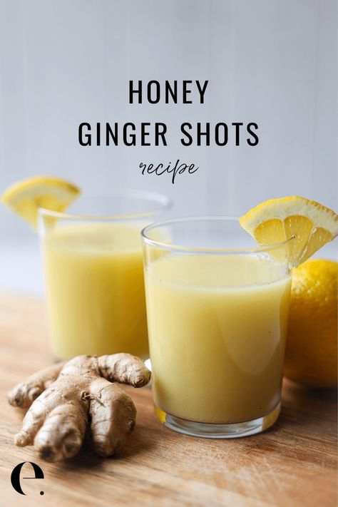 Ginger Shot Recipe, Lemon Shots, Ginger Shots, Ginger Honey Lemon, Honey Ginger, Ginger Shot, Wellness Shots, Lemon Ginger, Healthy Juice Recipes