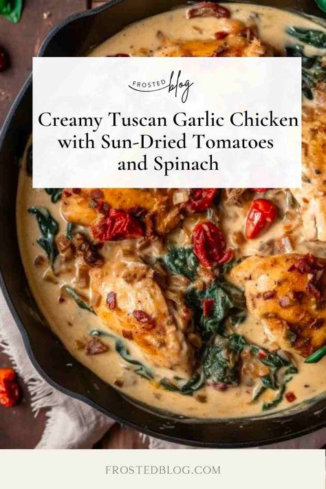 Easy Creamy Tuscan Chicken Dinner Recipe Tuscany Chicken Recipe, Chicken Alfredo Sauce Recipe, Chicken Thighs In Oven, Chicken Alfredo Sauce, Alfredo Sauce Recipe Easy, White Chicken Chili Slow Cooker, Creamy Tuscan Chicken, Creamy Tuscan Garlic Chicken, Chicken Pasta Dishes