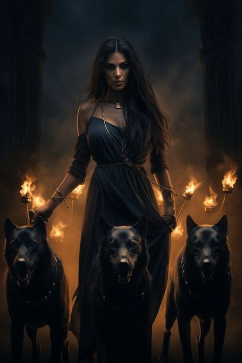 Three Faced Goddess, Hecate Cabin, Witchcraft Love Spells, Goddess Magick, Hecate Goddess, Witch Pictures, Illustration Photoshop, Wallpaper Illustration, Dark Artwork