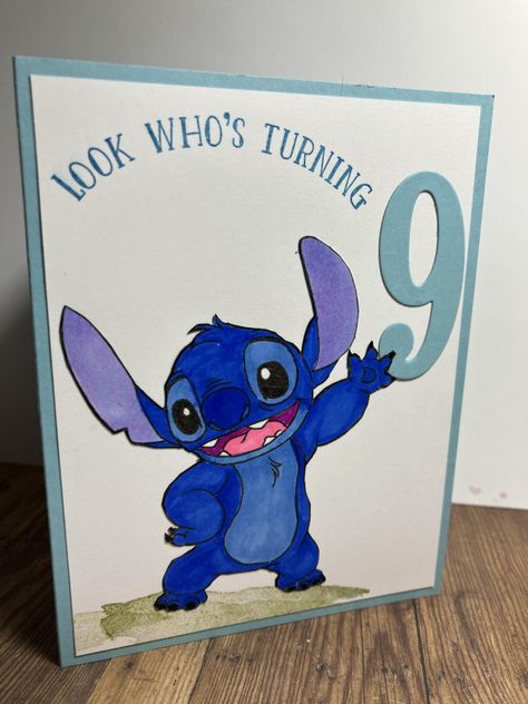 Stitch Birthday Card Ideas, Spectrum Noir, 9th Birthday, Handmade Birthday Cards, Happy Birthday Cards, Diy Cards, Greeting Cards Handmade, Homemade Cards, Favorite Color