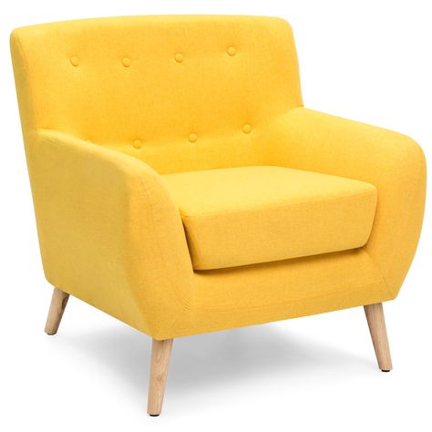 Belleze Modern Accent Chair Roll Arm Living Room Bedroom Wood Leg Linen, Citrine Yellow Yellow Accent Chairs, Yellow Furniture, Mid Century Modern Accent Chairs, Interior Design Minimalist, Tufted Accent Chair, Yellow Chair, Yellow Living Room, Tufted Chair, Yellow Bedroom