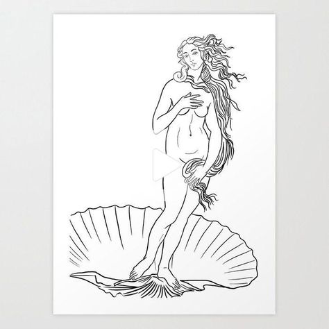 Birth Of Venus Line Art, Venus Line Art, Venus Tattoo, Birth Of Venus, Doodle Illustration, Amazing Drawings, Greek Art, Smooth Background, Line Art Drawings