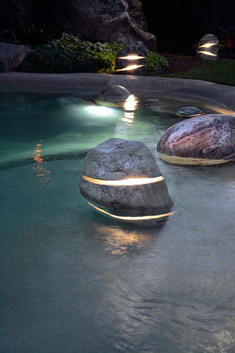 Stone Lighting, Fountain Lights, Stone Pool, Landscape Architecture Design, Pool Light, Garden Pathway, Landscape Lighting, Pool Designs, Dream Garden