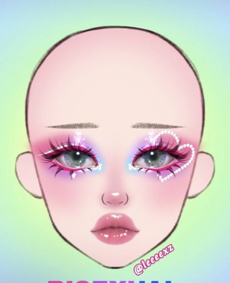 Faces For Makeup Drawing, Face Drawing Makeup, Bisexual Nail Ideas, Leeeexz Makeup, Bisexual Nails, Bisexual Makeup, Makeup Looks Drawing, Makeup Charts, Makeup Drawing