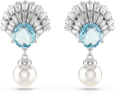 Swarovski Idyllia drop earrings, Shell, Blue, Rhodium plated : Amazon.co.uk: Fashion Blue Pearl Earrings, Dr Jewelry, Brooch Diamond, Blue Drop Earrings, Diamond Wallpaper, Book Fashion, True Summer, Shell Design, Rose Gold Watches