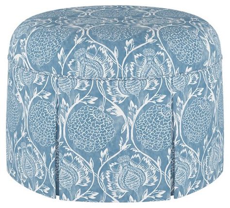 Liza Skirted Ottoman, Floral French Blue $315.00