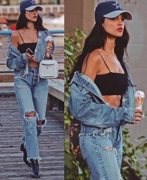 youtube: Zakia Chanell  pinterest: elchocolategirl instagram: elchocolategirl Popular Outfits, Denim Jacket Women, Outfit Goals, Fashion Lookbook, Looks Style, Looks Vintage, Outfits Casuales, Look Cool, Ripped Jeans