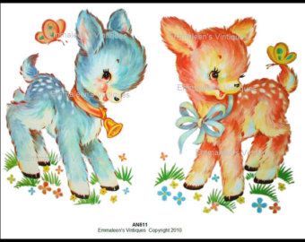 Vintage Shabby Nursery Baby Deer Waterslide Decals--Your Choice of COLOR or SIZE~AN510 AN511 Deer Decal, French Images, Deer Nursery, Waterslide Decal Paper, Etiquette Vintage, Postal Vintage, Image Transfers, Waterslide Decals, Nursery Decals