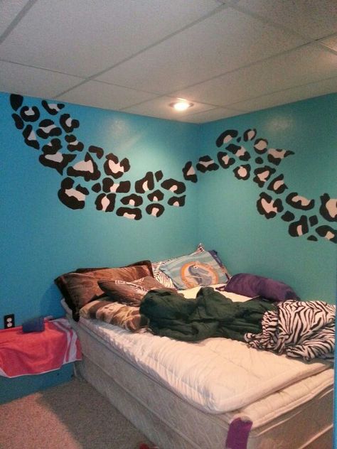 Cheetah print wall in my daughters room Cheetah Wall Mural, Girls Cheetah Bedroom, Cheetah Bedroom Ideas, Cheetah Print Bedroom Ideas, Cheetah Print Bathroom, Bathroom Decor Amazon, Cheetah Print Rooms, Cheetah Print Bedroom, Cheetah Print Wall