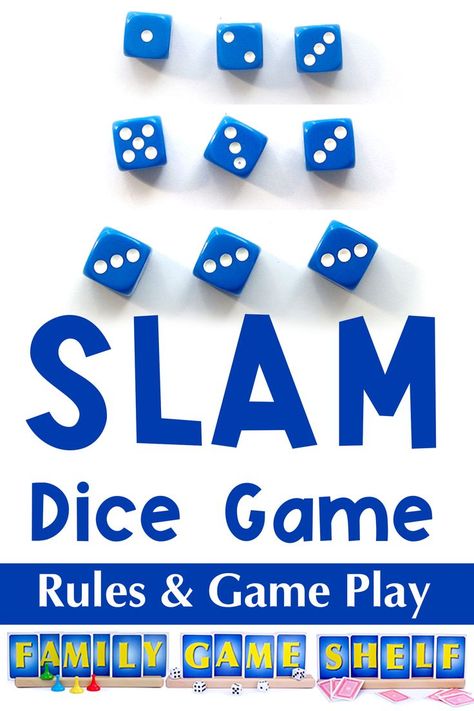 Slam Dice Game rules and game play for family game night Simple Dice Games, Dice Games For Adults Couples, Easy Dice Games, Dice Games For Adults, Easy Card Games, Dice Games For Kids, Pig Dice Game, Dice Game Rules, Games For Seniors