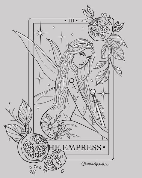 Women Tarot Card Tattoo, Sims 4 Tarot Cards, Empress Card Tattoo, The Empress Tarot Tattoo Ideas, The Empress Tarot Tattoo Simple, Tarot Empress Tattoo, The Emperor Tarot Tattoo, Leo Tarot Card Tattoo, Aquarius Tarot Card Tattoo