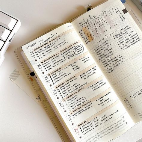 How To Planner, Hobonichi Weeks Aesthetic, How To Use A Planner, Kinbor Weekly Planner, Hobonichi Planner Weeks, Weekly Planner Inspiration, Hobonichi Weeks Setup, School Planner Aesthetic, Hobonichi Weeks Layout Ideas