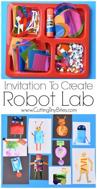 Invitation To Create: Robot Lab. Open ended creative paper craft for kids. Great for color and shape recognition & fine motor development. Perfect for preschoolers, kindergarteners, and elementary students. Invitation To Create, Paper Craft For Kids, Fine Motor Development, Motor Development, Invitation To Play, Kindergarten Art, Toddler Learning Activities, Craft For Kids, Paper Crafts For Kids