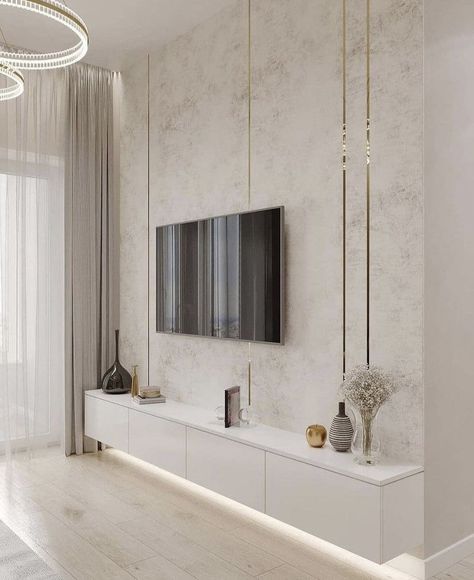 Hall Interior Design Living Luxury, Tv Unit With Mirror Panelling, T.v Table Design, Living Hall Interior, Tv Kastenwanden, Modern Tv Unit Designs, Tv Unit Design Modern, Tv Unit Interior Design, Wall Tv Unit Design