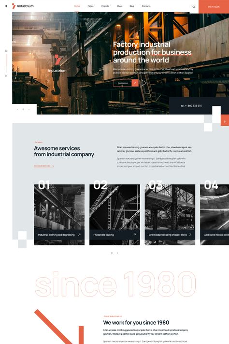 The "Industrium" WordPress theme is a modern and professional theme designed specifically for industrial and factory websites. It offers a range of features and customization options to create a visually appealing and informative website for your industrial or manufacturing business. Industrial Design Website, Manufacturing Website Design, Modern Website Design Creative, Industrial Website Design, Manufacturing Factory Design, Construction Website Design, Industrial Website, Modern Website Design Inspiration, Crossfit Photography