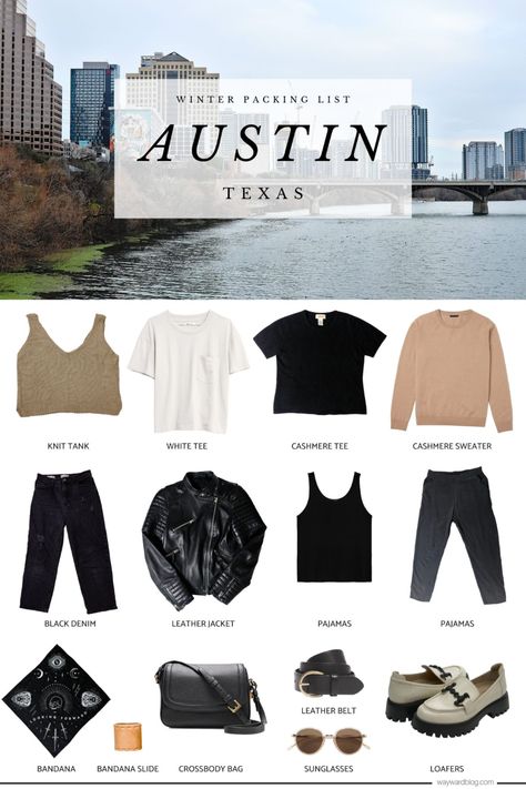 Austin Packing List, Texas Packing List, Austin Texas Style, Weekend In Austin, Texas Winter, Road Trip Outfit, Winter Packing List, Winter Weekend, Tiny Bag