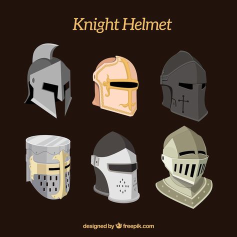 Free Vector | Set of six knight helmets Knight Helmet Art, Knight Helmet Design, Helmet Drawing, Knight Drawing, Helmet Art, Knight Helmet, Anime Knight, Helmet Concept, Armor Drawing