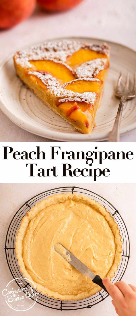 Frangipani Pie Recipe, French Peach Tart, Vegan Peach Tart, Frangipani Tart Recipes, Peach Almond Tart, Peach And Almond Tart, Peach Frangipane Tart, Frangipani Pie, Coconut Frangipane