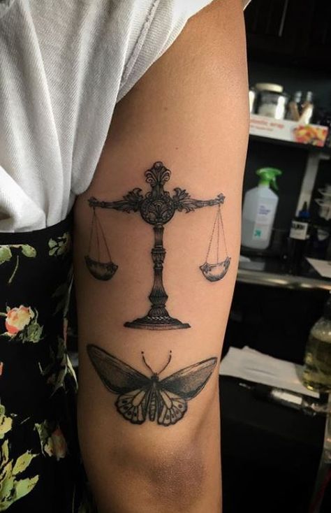 Libra Spiritual Tattoo, Balance Of Good And Evil Tattoo, Balanced Scale Tattoo, Creative Libra Tattoo, Libra Venus Tattoo, Libra Rising Tattoo, Justice Tattoo For Women, Libra Zodiac Tattoos For Women, Law Tattoo Ideas