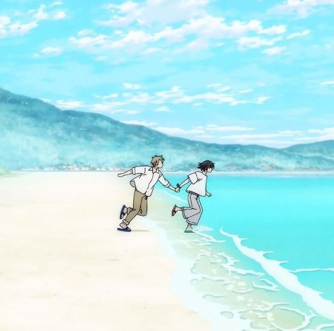 Summer Anime Aesthetic, Anime Beach Episode, Sea Reference, Anime Beach, Scene Drawing, Running On The Beach, Anime Episodes, Bestest Friend, Couple Beach