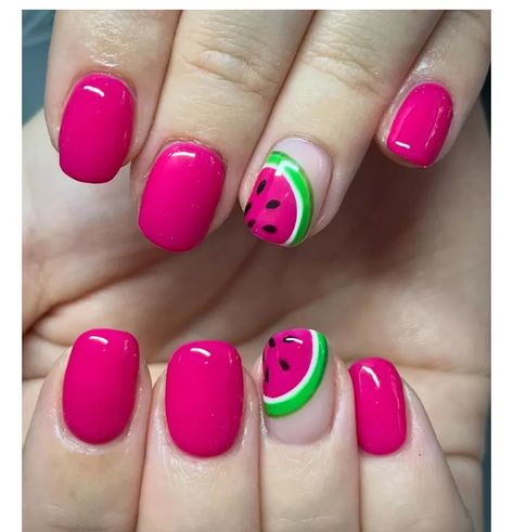 Beach Nails French Tip, Neon Nails Ombre, Ombre Nails Chrome, Melon Nails, Watermelon Nail Designs, Watermelon Nail, Watermelon Nail Art, Trendy Summer Nails, Fruit Nail Designs