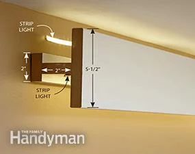 How to Install Elegant Cove Lighting | Family Handyman Cove Lighting Ceiling, Installing Led Strip Lights, Led Light Installation, Blitz Design, Cove Molding, Hidden Lighting, Led Lighting Diy, Cove Lighting, Indirect Lighting