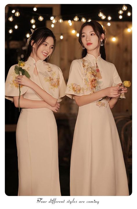 Chic Outfit Aesthetic, Bossy Outfit, Chinese Formal Dress, Chinese Collar Dress, Chinese Style Wedding Dress, Cheongsam Wedding Dress, Cheongsam Wedding, Mandarin Dress, Qipao Wedding