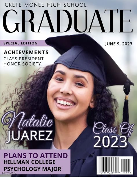 Graduation Magazine Cover Design, Graduation Magazine, Funeral Checklist, Senior Ads, Yearbook Ad, Photo Book Cover, Graduation Party Backdrops, Leavers Hoodies, Graduation Announcement Template