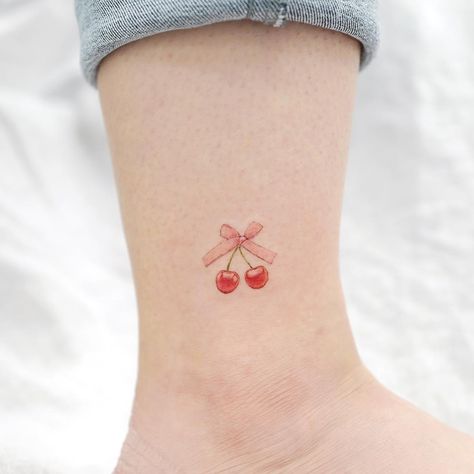 Cherry Fruit Tattoo, Cartoon Strawberry Tattoo, Marmalade Tattoo, Dessert Tattoo, Tattoo Cherry, Strawberry Tattoo, Unique Tattoos For Women, Fruit Tattoo, Cherry Tattoos