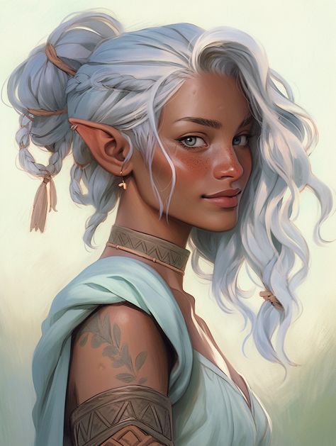 Girly Dnd Character, D&d Eladrin, Poc Fantasy Art, Winter Eladrin Female Dnd, Hexblood Character Art, Dnd Character Design Female Elf, Midjourneyart Girl, Elven Art, Dnd Elves