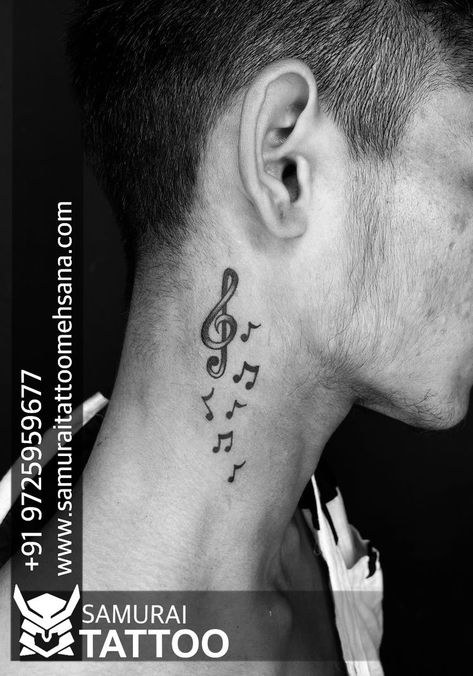 Neck Music Tattoo, Neck Tattoo Music, Side Neck Tattoo For Guys, Typewriter Font Tattoo, Simple Neck Tattoos, Front Neck Tattoo, Font Tato, Tato Tradisional, Side Neck Tattoo