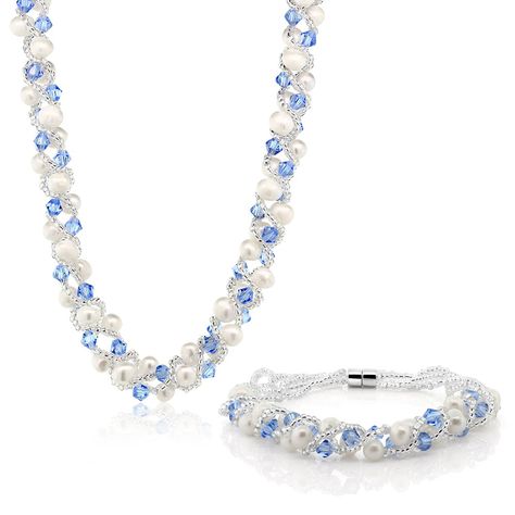 White Gemstone Necklace, Blue Diamond Necklace, Pearl Strands Necklace, Necklace And Bracelet Set, Necklace And Bracelet, Gem Stone, Simple Necklace, Blue Crystals, Necklace Bracelet