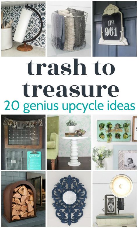 These 20 trash to treasure projects are full of creative ideas for using old junk in a completely new way. Get inspired with these upcycled decor ideas for every room in your home. Easy Refurbish Diy Projects, Trash Into Treasure Diy, Useful Upcycled Crafts, Best Upcycling Ideas, Diy Trash To Treasure Ideas, Unique Upcycle Ideas, Up Cycling Ideas Diy, Vintage Upcycle Diy Projects, Funky Junk Interiors Diy