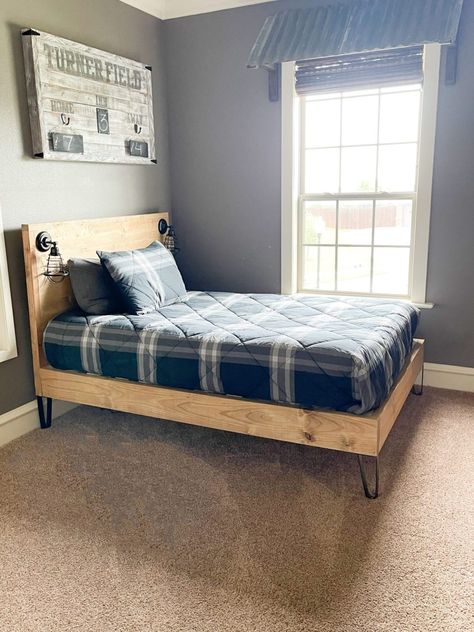 Full Bed Frame Diy, Diy Full Size Bed Frame, Boy Headboard, Diy Twin Bed Frame, Diy Twin Bed, Diy Kids Bed, Bed Frame Plans, Kids Bed Frames