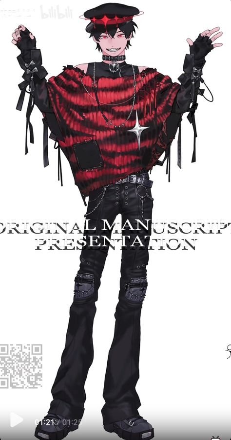 Visual Kei Male Fashion, Gothic Guy Outfits, Delinquent Outfit Male, Gloves Character Design, Red Outfits Male, Jester Character Design Male, Oc Clothes Outfit Ideas Male, Anatomy Poses Male, Visual Kei Male