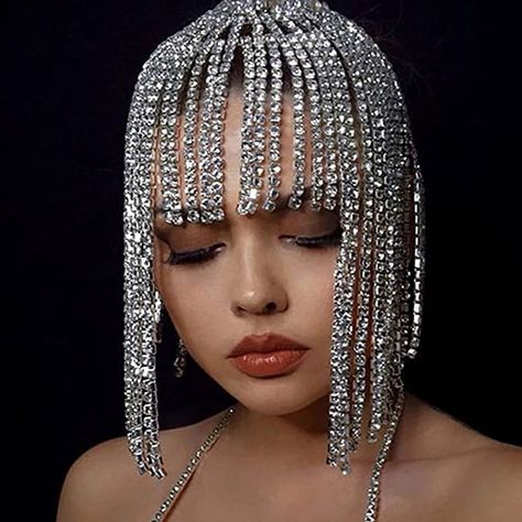 Amazon.com : STONEFANS Tassel Rhinestone Cap Headpiece Flapper Crystal Head Chain Jewelry Belly Dance Wedding 1920s Hair Accessories for Women : Beauty & Personal Care Chain Hairstyles, 1920s Hair Accessories, Look Disco, Head Chain Jewelry, Wedding Headwear, Chain Headband, 1920s Hair, Headband Hat, Hair Chain