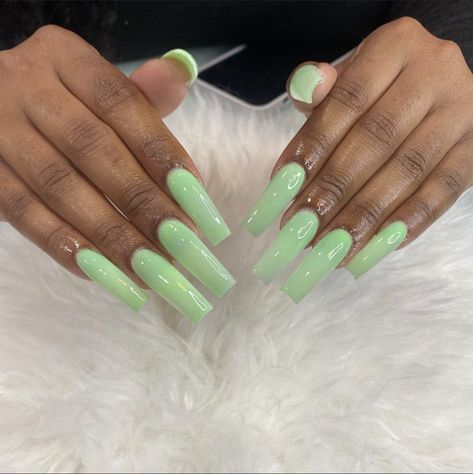 Mint Green Nails Aesthetic, Mint Green Acrylics, Mint Green And White Nails, Mint French Tip Nails, Mint Colored Nails, Mint Green Acrylic Nails, Drippy Nails, Mint Green Nails, Kitty Makeup