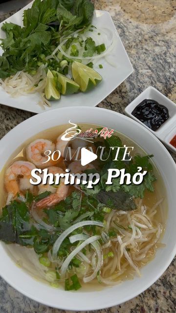 Quoc Viet Foods 🥢 on Instagram: "We hope you enjoy our simplified Shrimp Phở recipe 🍜🍤 Make sure to SAVE this recipe for later 👇🏼

This half recipe makes about ~10 medium sized bowls.

Broth Ingredients: 
- 1 Gallon Hot Water
- 1/2 Jar Quoc Viet Foods Pho Soup Base 
- 1 Spice Bag (2 included in every jar) 
- Ginger (char optional) 
- Onion (char optional) 
- Season to taste with more soup base, water, fish sauce, rock sugar, etc. 

Instructions: 
1️⃣ Make pho broth with our soup base, ginger, onion & included spice bag.
2️⃣ Let broth simmer with spice bag for 20 minutes before removing. Season to your taste. 
3️⃣ Prepare your rice noodles per package instructions 
4️⃣Add garnishes & toppings (shrimp) of your choice. 

To make this recipe pescatarian friendly, we suggest using our Vege Vietnamese Recipes Pho Soups, Thai Clear Broth Soup Recipes, Water Based Cooking, Pescatarian Soup Recipes, Shrimp Pho Soup Recipe, Seafood Pho Recipe, Shrimp Pho Recipe, Pho Shrimp, Pho Broth Recipe