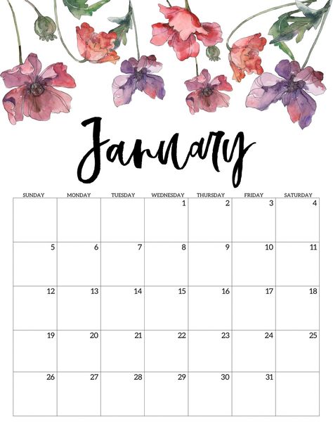 2020 January Floral Calendar Paper Trail Design, Halloweenský Makeup, Flower Calendar, January Calendar, Trail Design, Printable Calendar Template, Calendar Wallpaper, Blank Calendar, Paper Trail