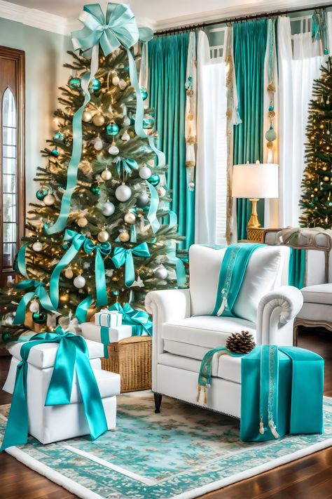 Tiffany blue decorating ideas. Christmas decorations. Tiffany blue wrapping paper. Tiffany blue Christmas. Tiffany Blue Christmas Tree, Tiffany Blue Christmas, Turquoise Christmas Decor, Blue Christmas Decorations, Teal Christmas Tree, Turquoise Christmas Tree, Christmas Tree Colour Scheme, Green Christmas Tree Decorations, Christmas Tree Photography