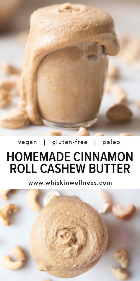 Whip up this creamy cashew butter that tastes just like a sweet, gooey cinnamon roll for a treat that's vegan, gluten-free, and paleo. Cashew Butter Recipe, Homemade Cinnamon Roll, Nut Butter Recipes, School Meals, Nutritious Recipes, Cashew Butter, Grass Fed Butter, Vegan Sweets, How To Make Homemade