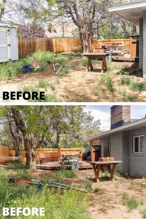 This was the year we tackled our backyard! We took on all sorts of major projects and we're are sharing all the details of our backyard makeover with before and after pictures! #makeover #projects #backyard Gravel Backyard, Backyard Design Ideas Budget, Backyard Plan, Cheap Backyard, Backyard Oasis Ideas, Modern Backyard Landscaping, Makeover Before And After, Backyard Renovations, Pea Gravel