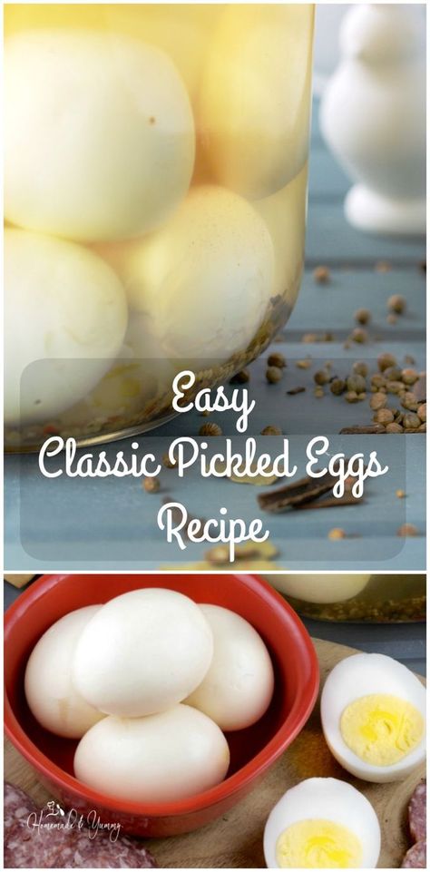 A true pub favourite, this Easy Classic Pickled Eggs Recipe is done my way. So many variations competing for "the best" tasting egg. | http://homemadeandyummy.com Essen, Pickling Eggs Recipe, Picked Eggs Recipe, How To Make Pickled Eggs, Best Pickled Eggs Recipes, Buffalo Pickled Eggs Recipe, Picking Eggs, Old Fashioned Pickled Eggs Recipe, Pickled Quail Eggs Recipe
