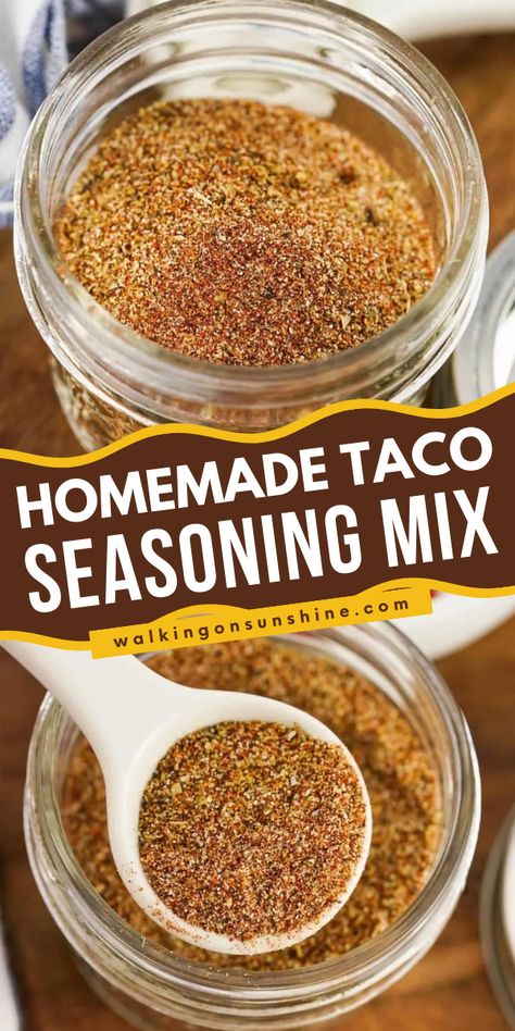 Learn how to make the BEST taco seasoning recipe in just 5 minutes! This easy homemade taco seasoning recipe is similar to the packet you get from the groceries. With this recipe, turn your chicken or ground beef into this flavored-packed filling for Cinco de Mayo! Diy Taco Seasoning, Taco Seasoning Mix, Homemade Taco Seasoning Recipe, Taco Seasoning Recipe, Taco Seasoning Packet, How To Make Taco, Seasoning Recipe, Spice Cabinet, Homemade Tacos