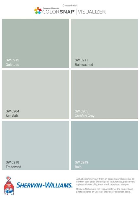 sea salt rainwashed Bathroom Downstairs, Sunroom Ideas, Farmhouse Renovation, Farmhouse Paint Colors, House Color Palettes, Farmhouse Paint, House Color Schemes, Sherwin Williams Paint Colors, House Color