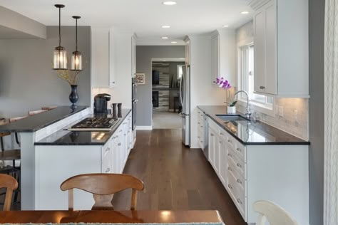 Opening Up A Galley Kitchen, Galley Kitchen Design Layout, Open Galley Kitchen, Rental Remodel, Galley Kitchen Remodel Ideas, Galley Kitchen Layout, Small Galley Kitchen, Corridor Kitchen, Galley Kitchen Design