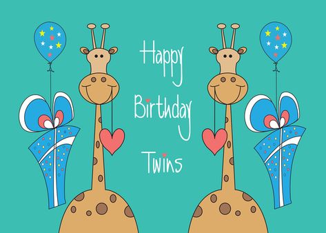 Birthday for Twins, Two Giraffes with Hearts, Balloons & Gifts card Happy Birthday Twins Boy And Girl, Happy Birthday Twins, Birthday Cards For Twins, Birthday Twins, Fantasy Cards, Cute Happy Birthday, Cute Birthday Ideas, Happy First Birthday, Birthday Postcards