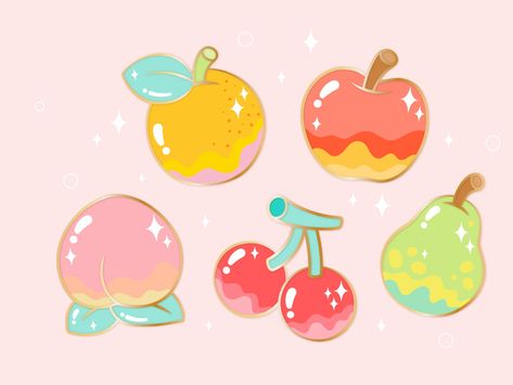 Animal crossing island fruits by Joanna Behar Cute Animal Crossing Drawings, Animal Crossing Watercolor, Fruit Illustration Cute, Cute Stickers Fruits, Fruits Cute Drawing, Fruit Cute Drawing, Cute Fruit Art, Aesthetic Fruit Drawing, Animal Crossing Painting Ideas