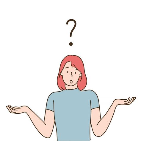 A woman with a question mark floating above her head is making a gesture of raising her shoulders. hand drawn style vector design illustrations. Question Illustration Design, Any Questions Image For Presentation, Question Mark Aesthetic, Question Drawing, Question Mark Illustration, Thought Illustration, Aesthetic Gc Photo, Questionable Images, Question Illustration